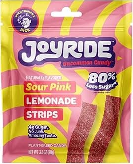 Sweets Joyride Candy Sour Candy Strips - 3.5oz-Gummy Candy, Strips Candy, Sour Candy, 80% Less Sugar, Plant-Based, Vegan (Sour Pink Lemonade)