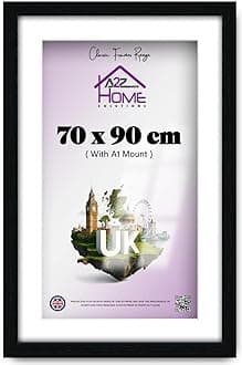 Wall Photo Frame Black 70x90 cm Frame With 80x60 cm Mount Picture Poster Print With Clear HD Perspex 30x15 MM Moulding Mounting Hooks MDF Backboard