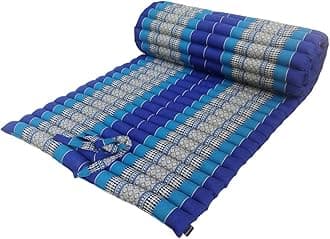 Traditional Thai Kapok Roll-Up Meditation Mattress for Yoga Massage or Relaxation (Light Blue, Dark Blue)