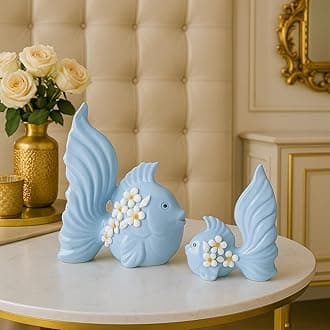 Xtore Modern Minimalist Sky Love Fish Art Figures | Beautiful Home Decor- (Set of 2 pc, Sky)