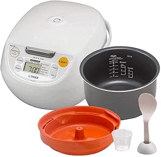 Japan Made Synchro-Cooking 5.5-Cup Micom Rice Cooker and Warmer with 10 Cooking Menu Settings, Stainless Steel Non-Stick Inner Pot and Tacook Cooking Plate, Lets you Cook Rice and Main Dish at