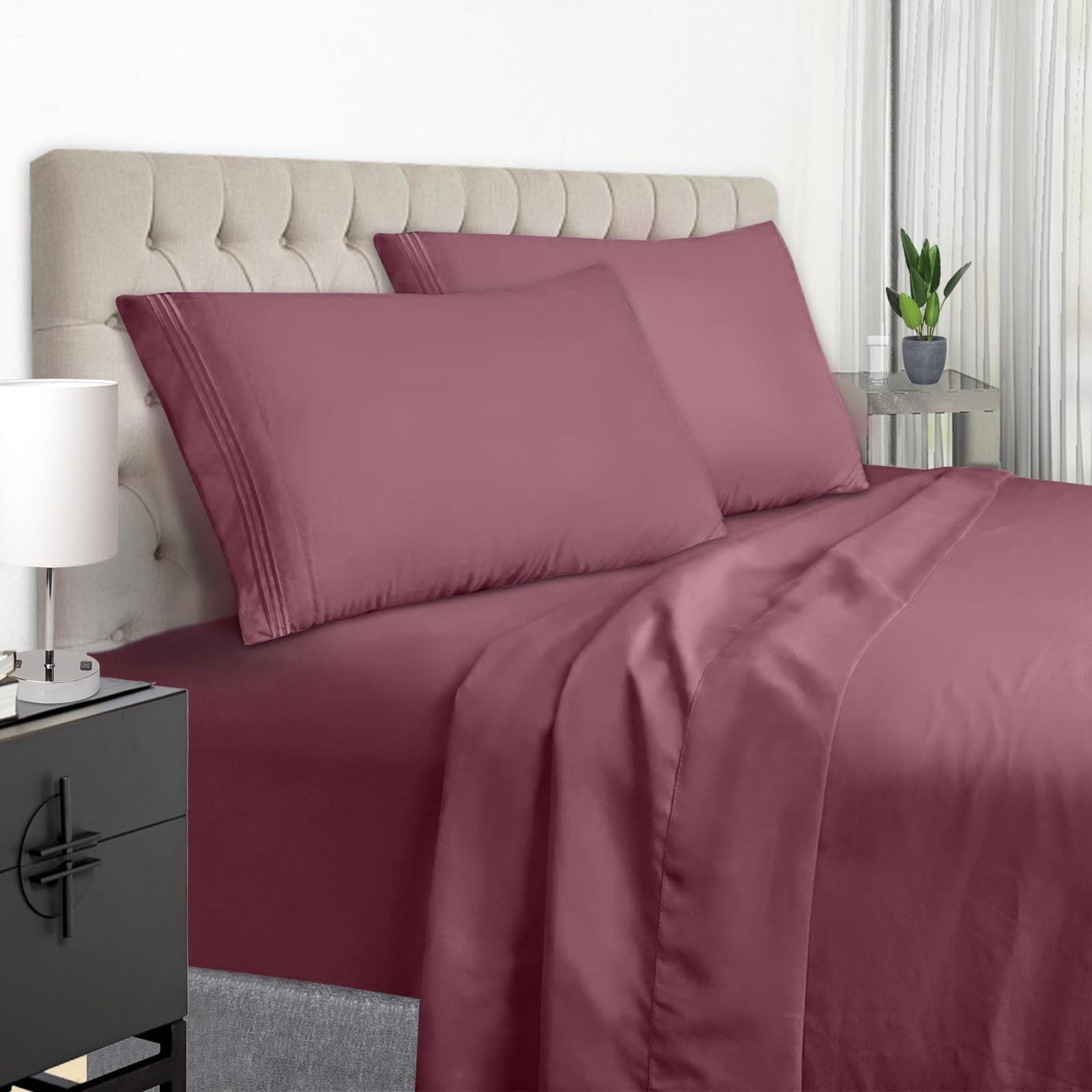 Burgundy Sheets Set for Queen Size Bed - 1800 Thread Count Deep Pocket to 21 inches Mattress 4 Piece - Premium Bedding Sheets & Pillowcases Collection - Extra Soft