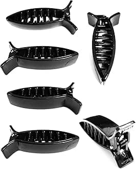 BHARATGAURAV Black Glossy Banana Hair Clip Solid Plastic For Women and Girls (Set of 6) Medium