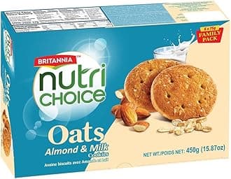 Britannia NutriChoice Oats Almond Milk 15.87oz (450g) - Crispy, Crunchy Tea Moments - Breakfast & Tea Time Snacks (Pack of 1)
