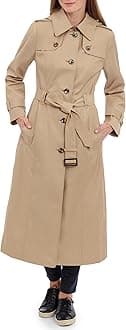 London Fog Women's Single Breasted Long Trench Coat With Epaulettes and Belt