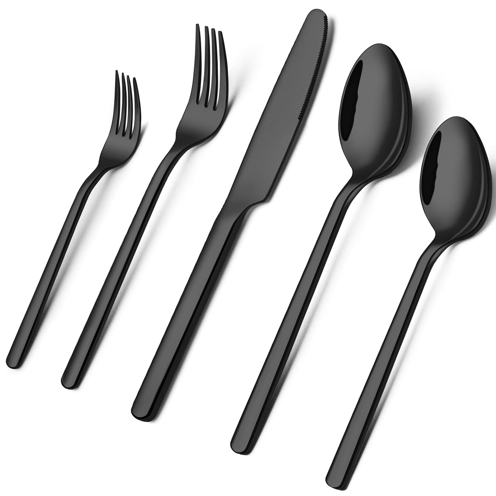 KINGSTONE Black Silverware Set, 20-Piece Flatware Set for 4, 18/10 Stainless Steel Cutlery for Home Kitchen and Restaurant