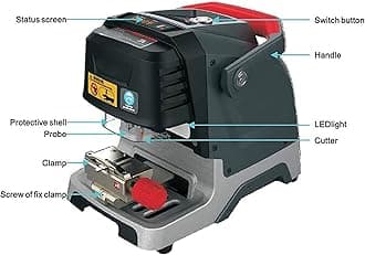 HDaspijh Automatic Key Cutting Machine, Smart App Control, Standard 2 Clamps M1 and M2, with Bluetooth Function + Support Online Update, Multi-Language Cut Sided/Track/Dimple/Tibbe Keys