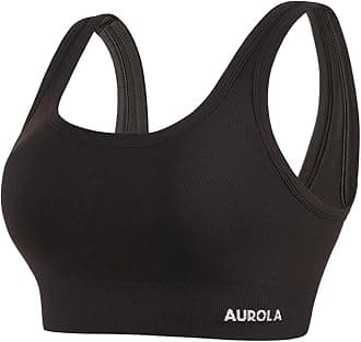 AUROLA Power Womens Square Back Basic Sports Bra - Square Neck Padded Low Impact Yoga Bra Workout Crop Top