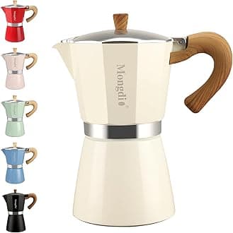 Mongdio Stovetop Espresso Maker Moka Pot, Cuban Coffee Maker Stove top coffee maker Moka Italian Espresso Greca Coffee Maker Brewer Percolator, 6 Espresso Cups, 10 oz - White