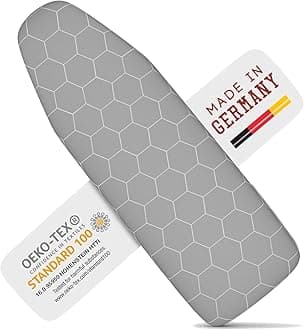 Ironing Board Covers 125 x 45 cm - Made in Germany Iron Board Cover For Steam Iron - Easy Fit in Multiple Sizes with Elastic Drawstring, Heat Reflective Aluminum Coating & Vapour Permeable (L)