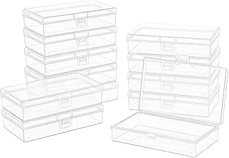 LJY 12 Pieces Rectangular Empty Mini Clear Plastic Organizer Storage Box Containers with Hinged Lids (5.3 x 3.1 x 1.2 inch, Transparent)