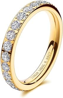 3mm Wedding Bands for Women Eternity Ring 18K Gold Plated Cubic Zirconia Engagement Rings Stackable Anniversary Promise Statement Ring Gift for Her Size 5 to 10