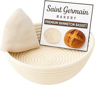 Saint Germain Bakery (10 x 4 Inch) Premium Round Banneton Basket with Liner - Perfect Brotform Proofing Basket for Making Beautiful Bread