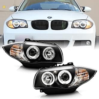 ACANII - For [Halogen Model] 2008-2013 BMW E87 128i 135i Black Housing LED Halo Projector Headlights Headlamps Assembly