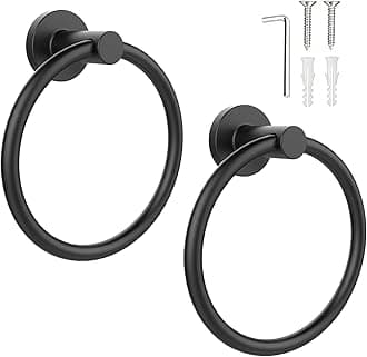 SetSail Towel Holder for Bathroom Wall Matte Black Towel Ring Stainless Steel Heavy Duty Hand Towel Hanger for Bath, Kitchen, 2 Pack