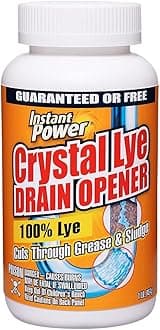 Instant Power Crystal Lye Drain Opener, Lye Sodium Hydroxide, Unclogs Bathroom and Kitchen Sinks, Drains, Shower Pipes 1 Lb