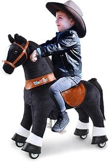 WondeRides Pony Horse Toy Kids Ride on Horse Boys Toy Black Size 4 for Kids Age 4-9 (36 Inch Height), Plush Walking Animal Giddy up Pony Ride Cycle Outdoor & Indoor Mechanical Riding Horse Pony M447
