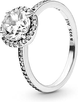 PANDORATimeless Women's Sterling Silver Round Sparkle Halo Cubic Zirconia Ring