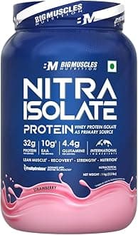Nitra Isolate [1kg, Strawberry] | 32g Protein | 10g EAA | Whey Protein with ProHydrolase Enzyme Tech. For Faster Absorption | Improved Strength, Faster Recovery & Muscle Building