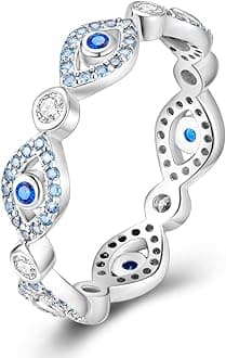 NARMO 925 Sterling Silver Moon Star Rings Evil Eye Stackable Statement Rings for Women Size L1/2-S