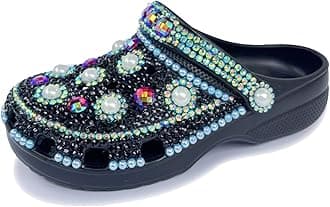 Hanfike Womens Casual Fashion Slide Mules with Rhinestone Closed Toe Comfort Flats