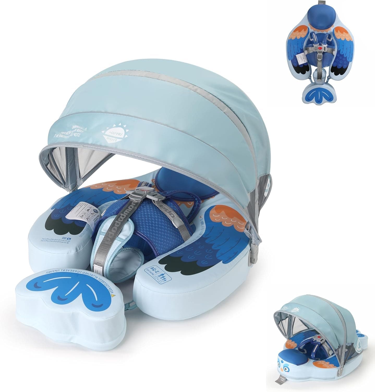 Baby Pool Float with UPF50+ 3D Adjustable Canopy, Add Tail Mambobaby Float Non Inflatable Infant Floats for Pool, Cartoon Narwhal Baby Floats (BBlue with Canopy-V05BBCTLUROHML01V05)