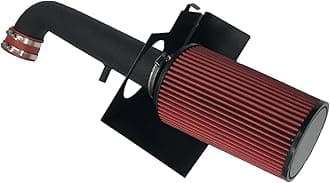 3-Inch Cold Air Intake Kit with Heat Shield + Filter Compatible for Jeep Wrangler 2012-2017 Wrangler JK 2018 3.6L V6 (Black Tube & Red Filter)