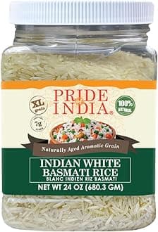 Extra Long Indian White Basmati Rice – Naturally Aged Aromatic Grain Jar – Fragrant and Aromatic Rice – Complements Curries & Stews - 1.5 pound Jar