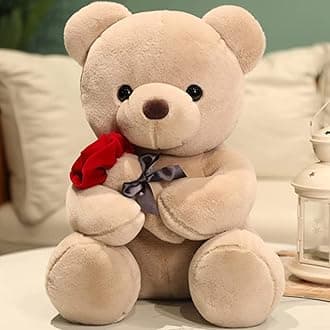 Teddy Bear Plush Stuffed Animal Valentines Teddy Bear with Rose,Cute Sweet Bear Great Gift for Your Loved One,Girlfriend Kids Birthday, Valentine, Christmas (9.84 inches, Brown)