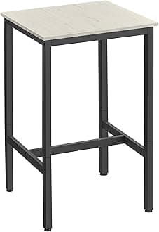 VASAGLE Breakfast Bar, Square Tall Bar Table, Heavy-Duty Steel Frame, 60 x 60 x 92 cm, Easy Assembly, for Kitchen Living Room, Industrial Style, Vintage White and Black LBT025B73