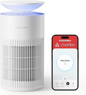 SwitchBot Air Purifier with Night Light, CADR 400m³/h for up to 83㎡, 3-Layer Filtration System removes 99.97% of pollutants, 20dB Sleep Mode, Supports Alexa&App Control, Chew-Proof Wire ideal for Pets