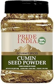 Pride of India – Cumin Seed Ground – Traditional Indian Spice – Seasoning spice for Curries/Lentils/Chicken/Meat – Easy to Store – 8oz. Medium Dual Sifter Bottle