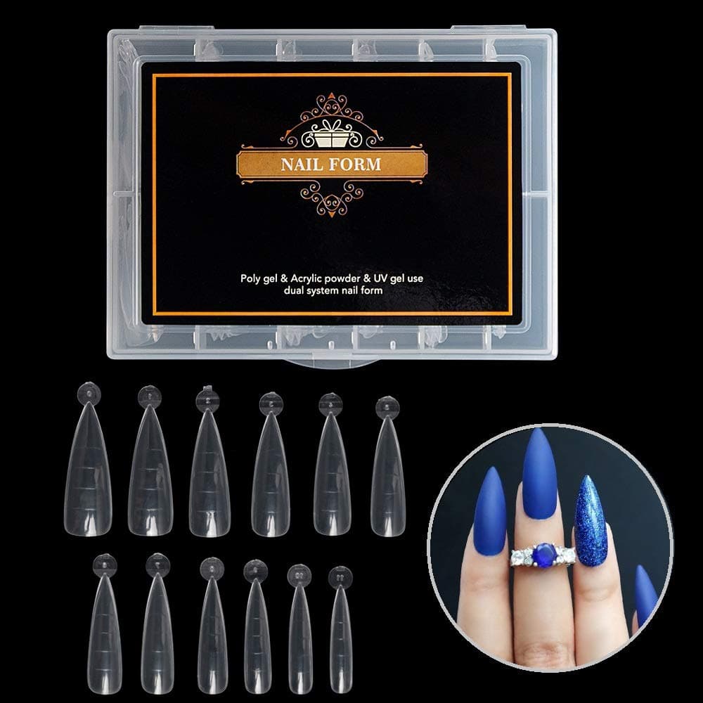 Vcedas Dual Forms for Poly Nail Gel Stiletto Shape Dual System Nail Form Molds Nail Tips 120 PCS Clear Gel Tools Extension Forms for Acrylic Nails