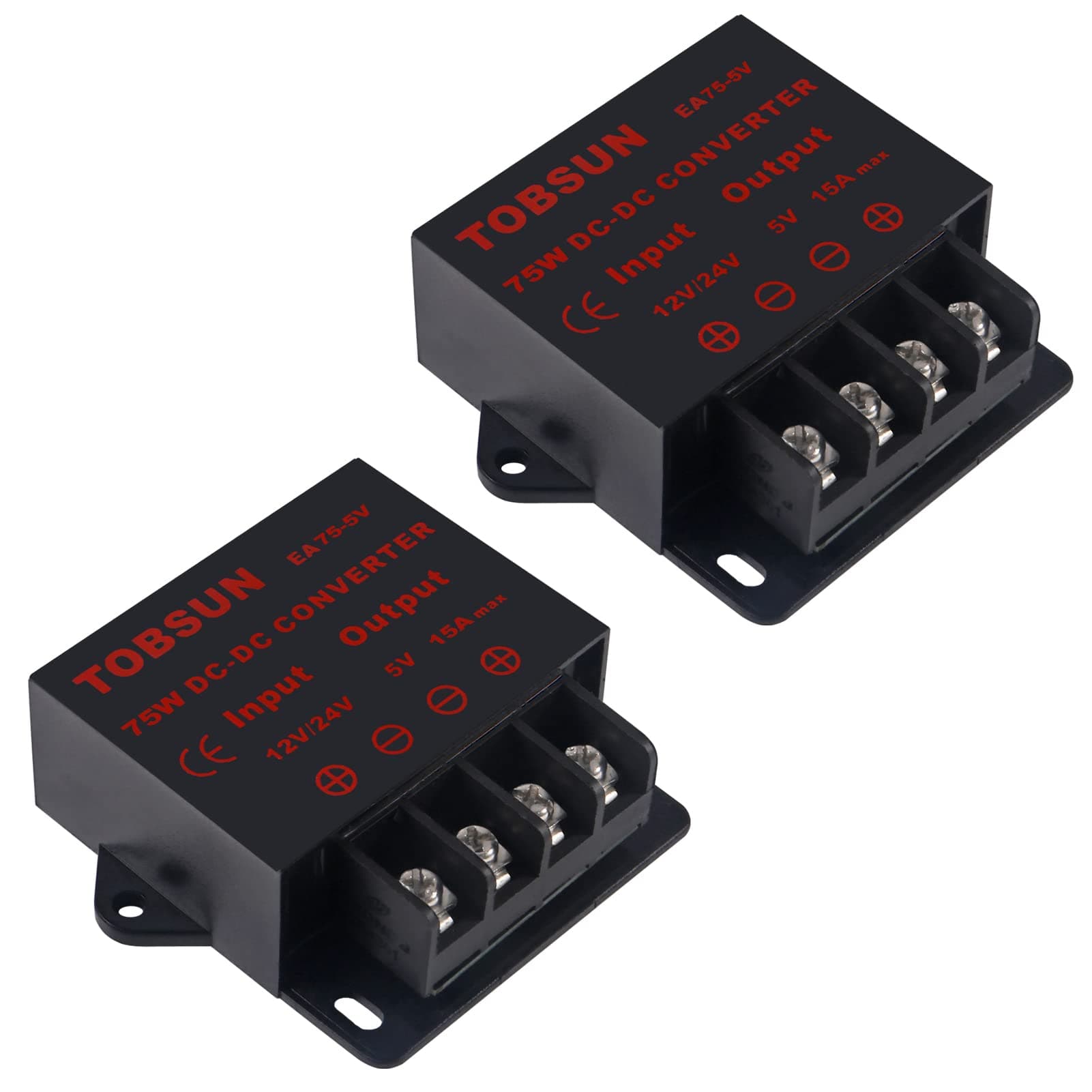 2 Pack DC Converter - Step Down Regulator 12V/24V to 5V 15A 75W Regulated Power Supply
