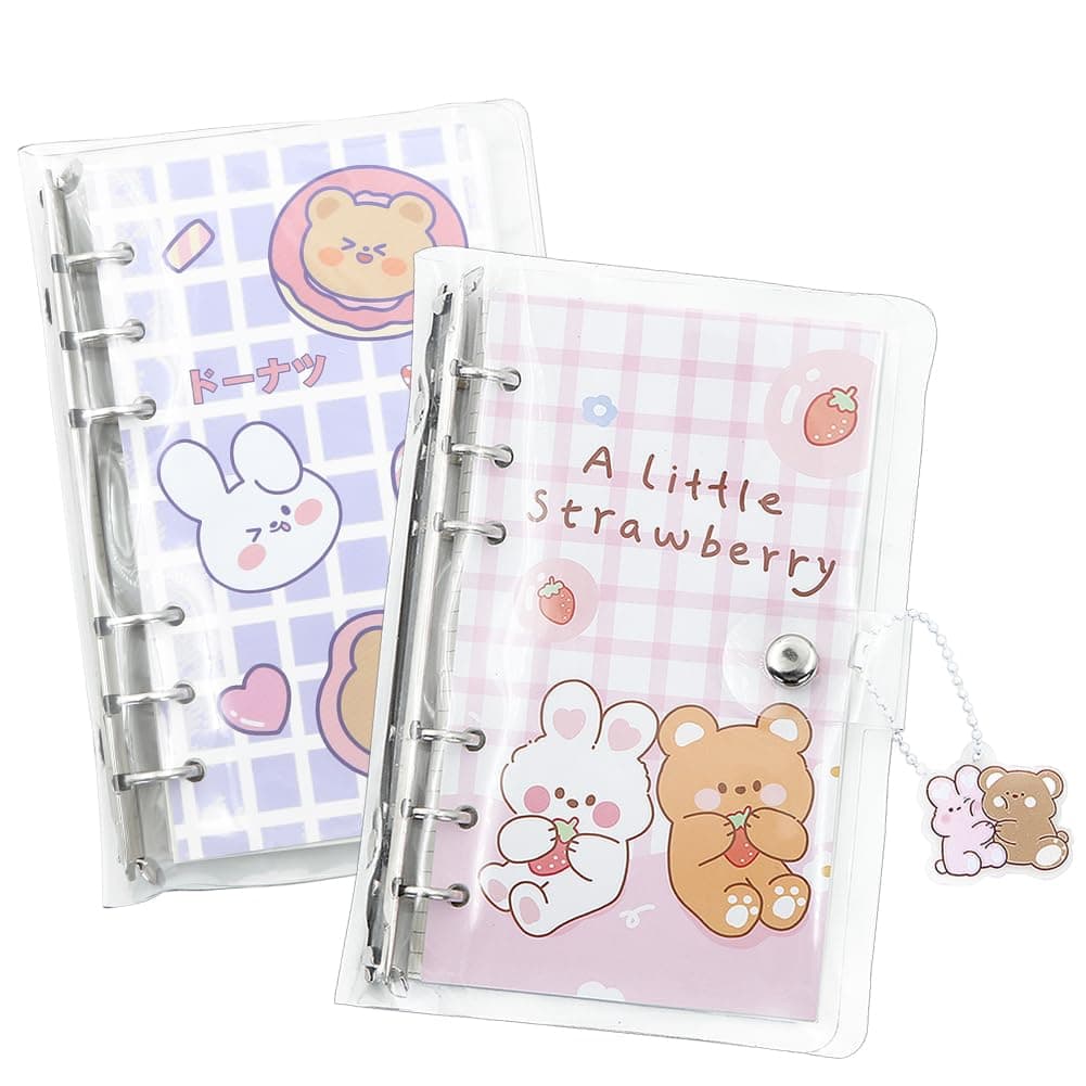 2 Set Rabbit Binder Notebook with Transparent PVC Cover,Cute 6 Round Ring Binder Diary Journal Planning Notebook Scrapbook with Cartoon Pendant for Kids Adults Home Office Christmas Birthday