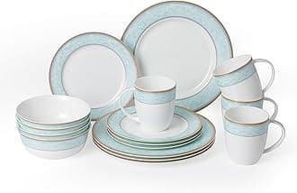Fine Bone China Dinnerware Set,16 Pcs Classic Relief Pattern Gilt Edged High Grade Porcelain Tableware Sets For 4 People with Gift Box Packaging