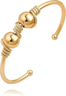 PERNNLA PEARL Dainty Gold Bar Bracelet for Women Simple Delicate Thin Cuff Bangle Hook Bracelet 18K Gold Plated Handmade Minimalist Jewelry