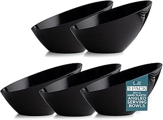 Posh Setting - Black Plastic Serving Bowls for Party - Angled, Disposable, Chip & Candy Bowls - 20 OZ, 5 Pack