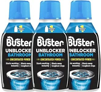 Buster Bathroom Drain Unblocker (Pack of 3 x 300ml) Fast-Acting Sink Unblocker Dissolves Hair, Sludge and Soap, Drain Cleaner Clears Blockages in Shower, Bath and Bathroom Sink Pipes - Made in UK