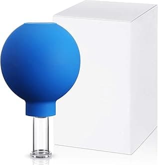 Nuanchu Facial Cupping Cup Blue Glass Face Cup Silicone Cupping Massage Vacuum Suction Mug for Body Face Leg Arm Back Shoulder Muscle and Joint Pain(0.35 Inch Diameter)