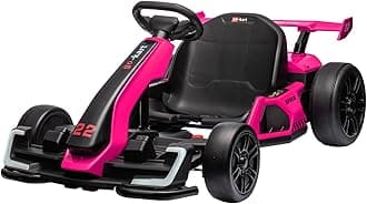 24V Electric Go Kart,300W Powerful Drift Kart for Kids, Electric Pedal Kart,with 300W Strong Motor, Drift/Sport Mode, Big Battery, Eva Tire,Length Adjustmen for Outdoor Racing Toy (Rose)