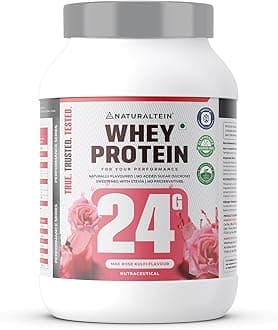 Natural Whey Protein – 24g Protein per Serving | Max Rose Kulfi Flavour | Stevia Sweetened | No Added Sugar | Non-GMO | Soy-Free & Gluten-Free | Natural | Super Mixability | 1 kg
