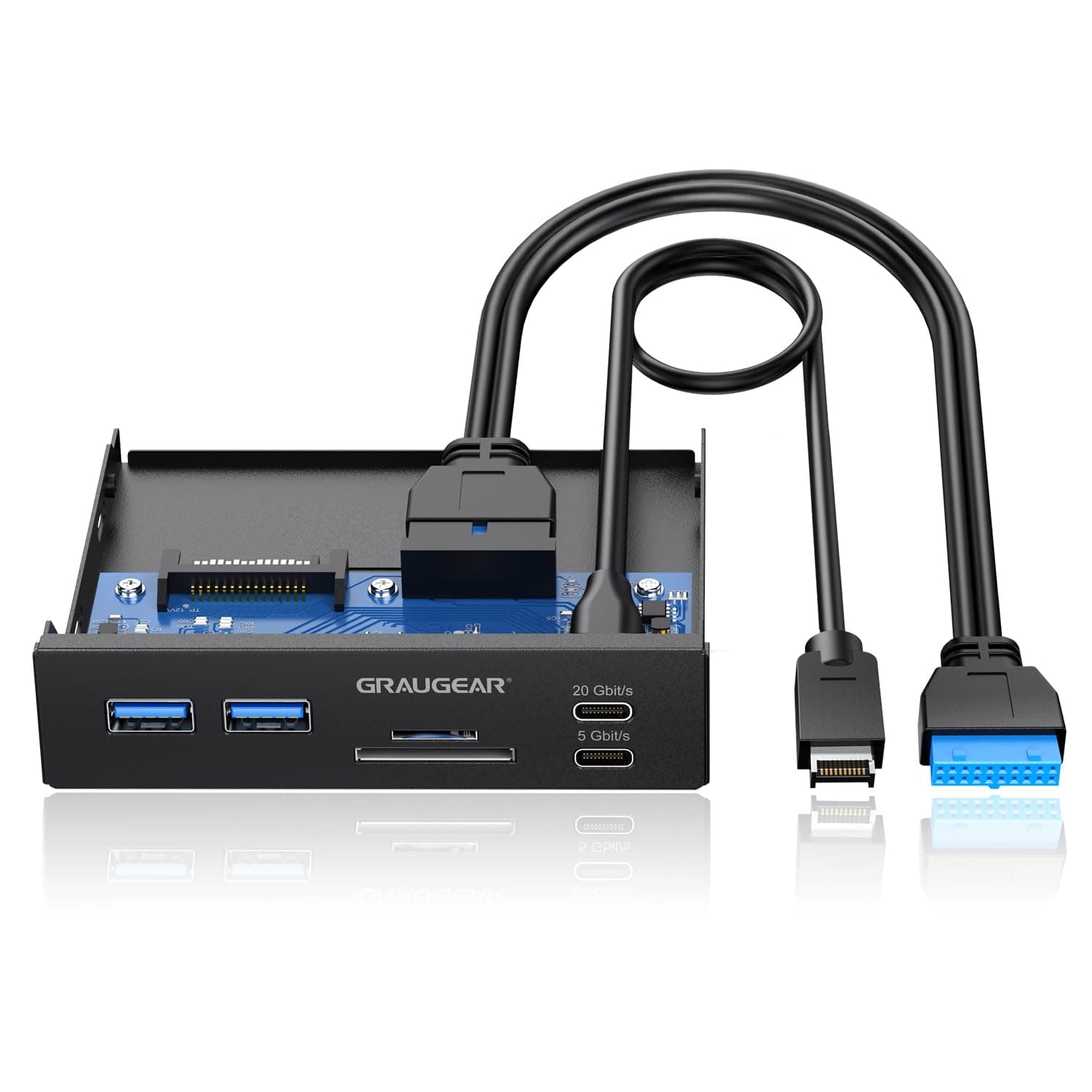 GRAUGEAR 3.5 Inch Front Panel USB C Hub, SD/microSD Internal Card Reader, 20Gbps USB 3.2 Gen 2x2, USB3.2 Type-E Key-A 20-Pin Header & USB3.0 Header & 15-Pin SATA Power Connector Required [G-MP01CR]