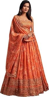 Indian Bollywood Stylish Designer Ready to Wear Lehenga Choli Party Wear Pakistani Beautiful Choli (ORANGE, XXL), XX-Large