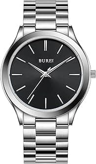BUREI Herren Uhren Schwarze Minimalistische Quartz Armbanduhr fr Mnner 44mm groe Kleideruhr mit Edelstahlband