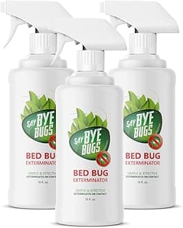 Bed Bug Spray for Getting Rid of Bed Bugs Permanently. Say Bye Bugs - a Non-Toxic, Kills on Contact Treatment That Doesn't Stain & is Odor Free. Simply Shake & Spray. (3X 16oz).