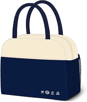 DALINDA Lunch Bag Women, Lunch Box for Women Men Reusable Insulated Lunch Tote Bag, Handbags Case High Capacity for Travel Work Picnic,white blue