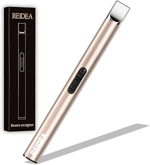 REIDEA Candle Lighter Electronic Arc Windproof Flameless USB Rechargeable Lighter with Safe Button for Home Kitchen, S4, Champagne Gold