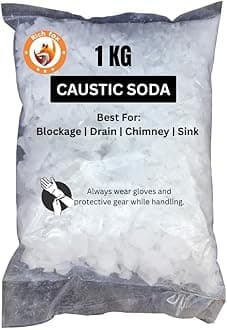 RICH FOX Caustic Soda Flakes for Effective Drain & chimney Cleaner | Clear Powder Drain Clogged Sinks and Pipes | Soap Making | Multipurpose Cleaning - 1KG