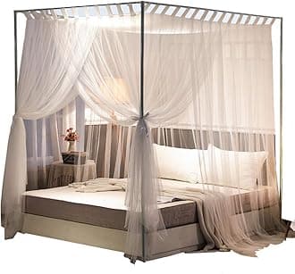 Mengersi Canopy Bed Curtains and Frame, Bedroom Decoration Accessories (Full, White)
